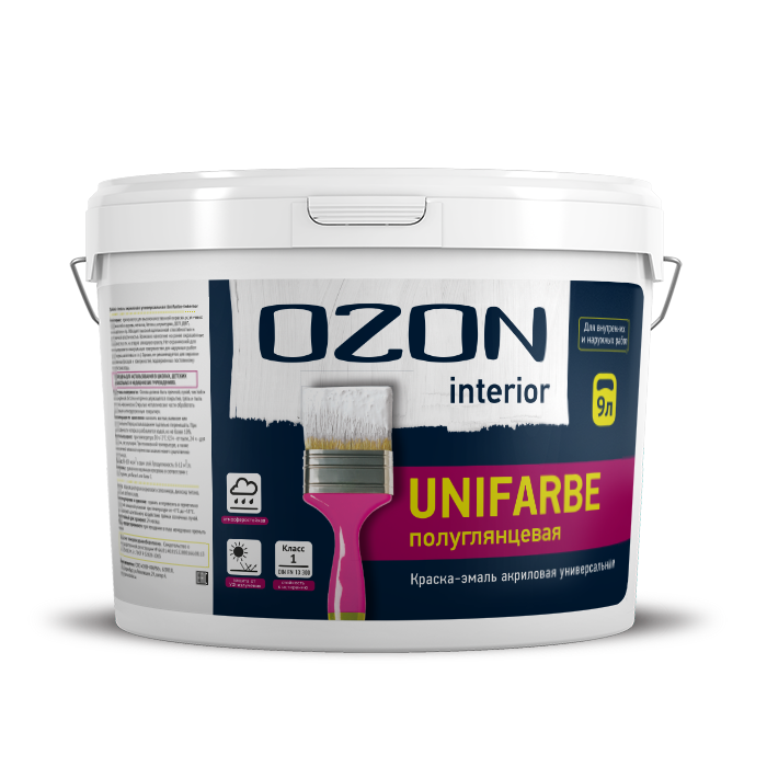 Краска эмалевая для дерева и металла OZON Unifarbe-interior ВД-АК-157СМ-10 С (бесцветная)  морозостойкая